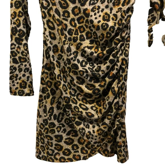 Jun & Ivy Made in USA Sz L Leopard Print LS Midi Dress Chic - Picture 2 of 8
